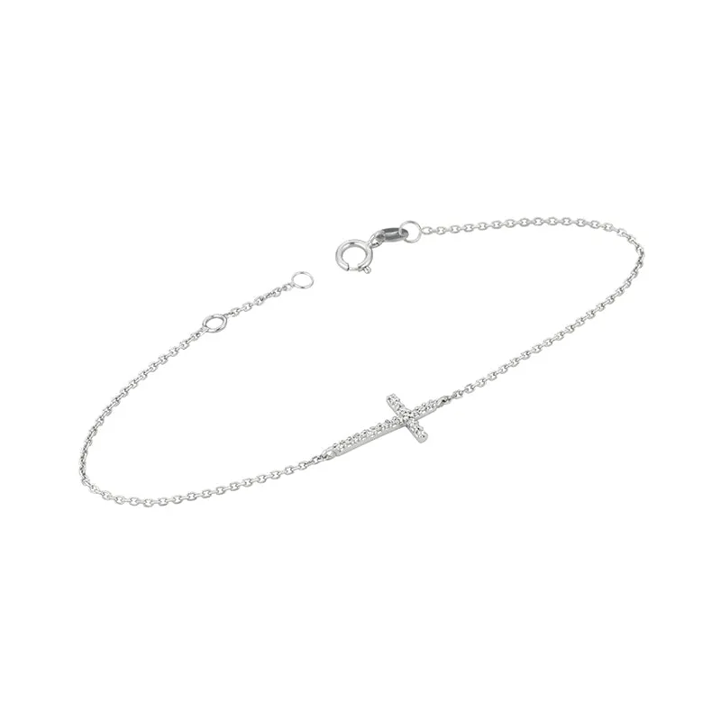 0.08 Carat Natural Diamond Cross Bracelet G SI 14K White Gold 7''