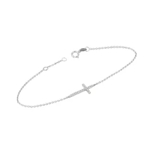 0.08 Carat Natural Diamond Cross Bracelet G SI 14K White Gold 7''