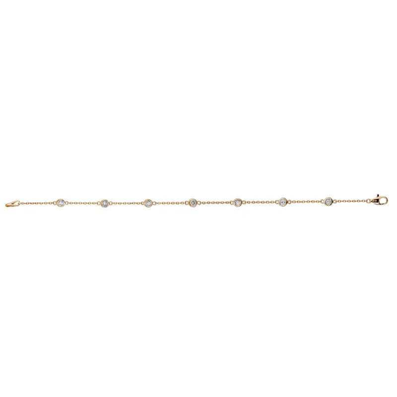 0.25 Carat Natural Diamond Bezel Bracelet G SI 14K Yellow Gold 7'' 7 stones