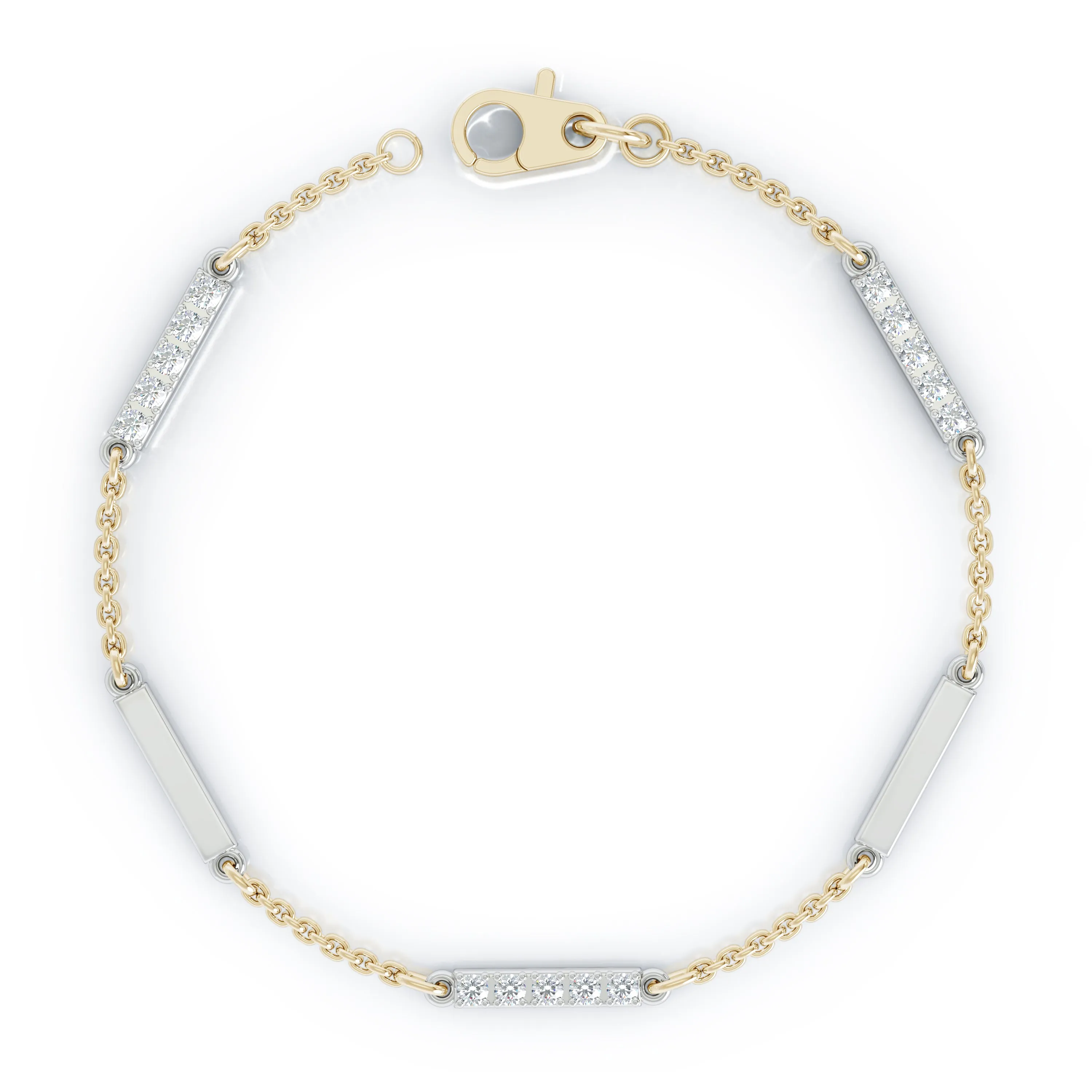 0.30Ct Diamond & Gold Bar Chain Station Bracelet, 7" in 14K Gold