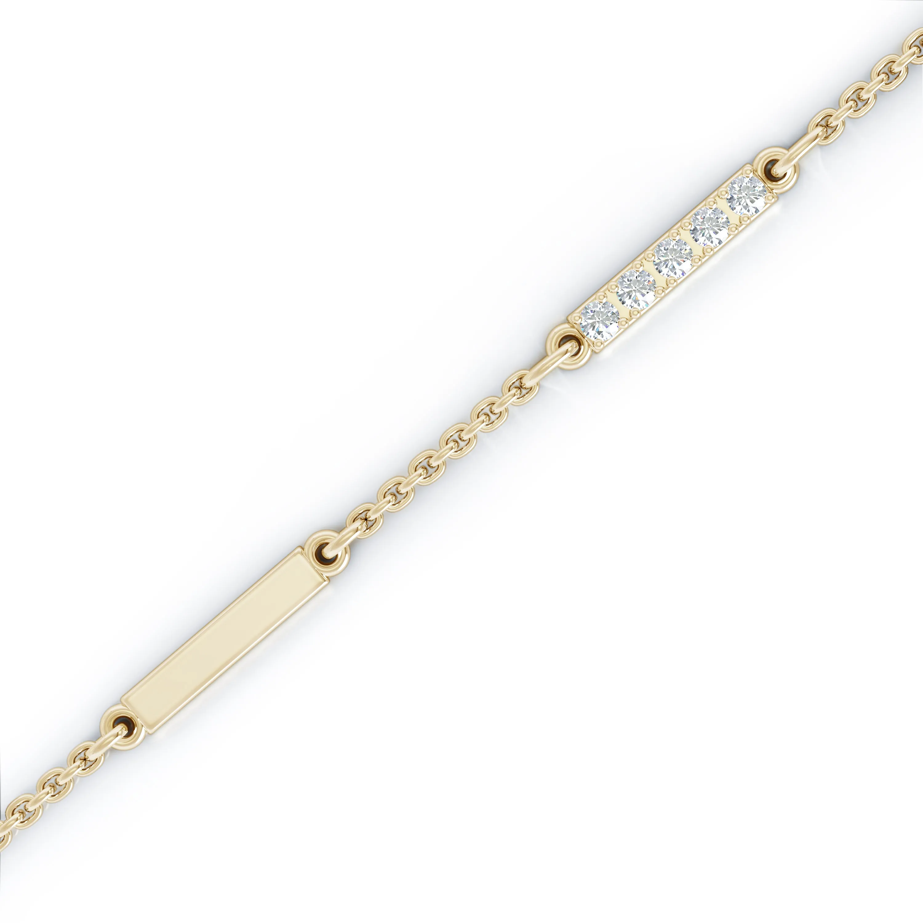 0.30Ct Diamond & Gold Bar Chain Station Bracelet, 7" in 14K Gold