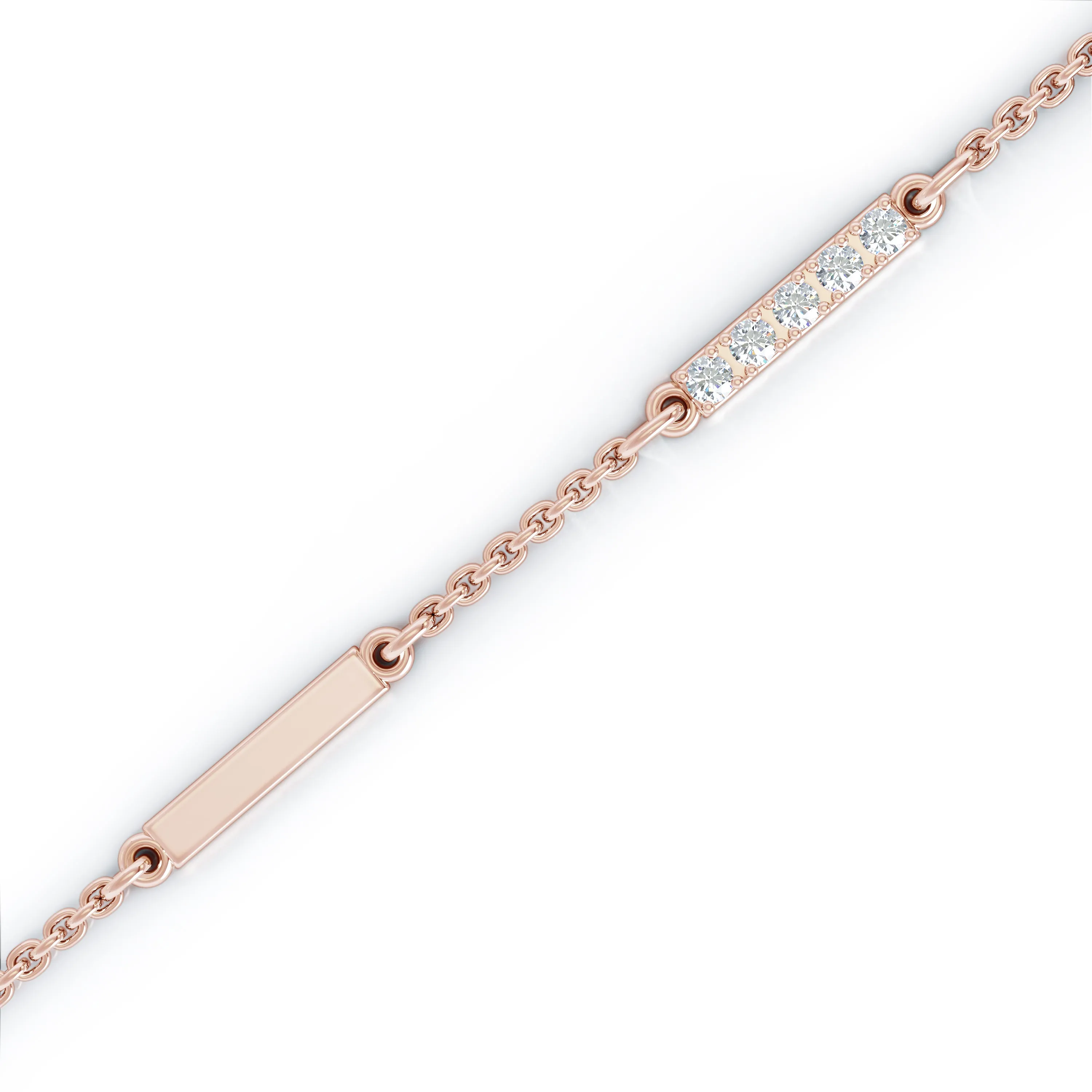 0.30Ct Diamond & Gold Bar Chain Station Bracelet, 7" in 14K Gold