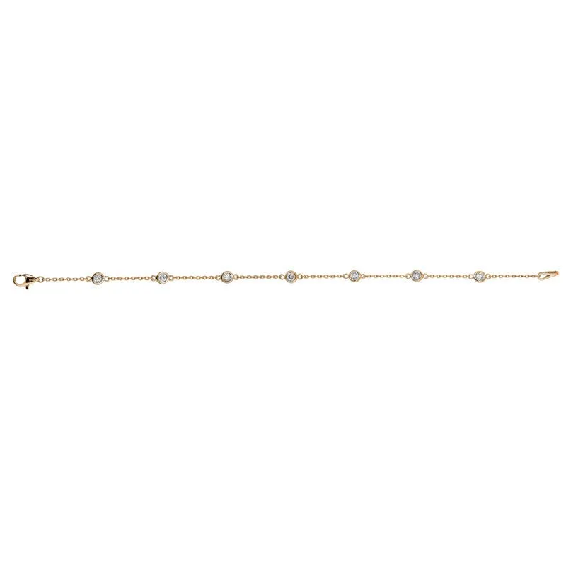 0.50 Carat Natural Diamond Bezel Bracelet G SI 14K Yellow Gold 7'' 7 stones