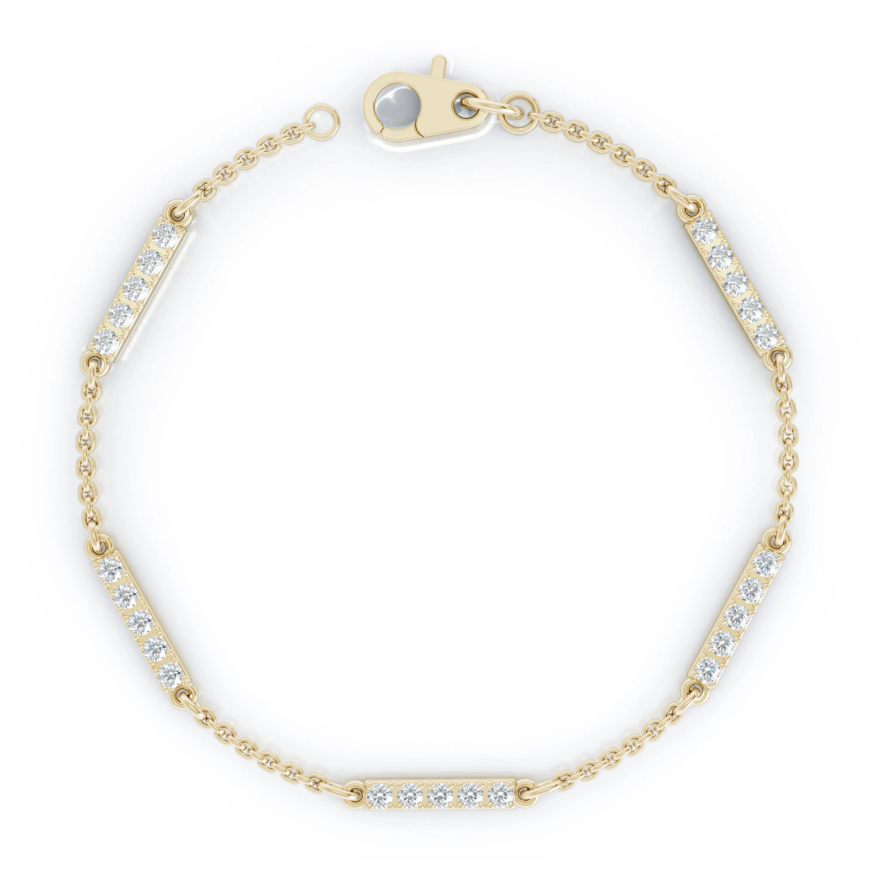 0.50Ct Diamond Bar Chain Station Bracelet, 7" in 14K Gold