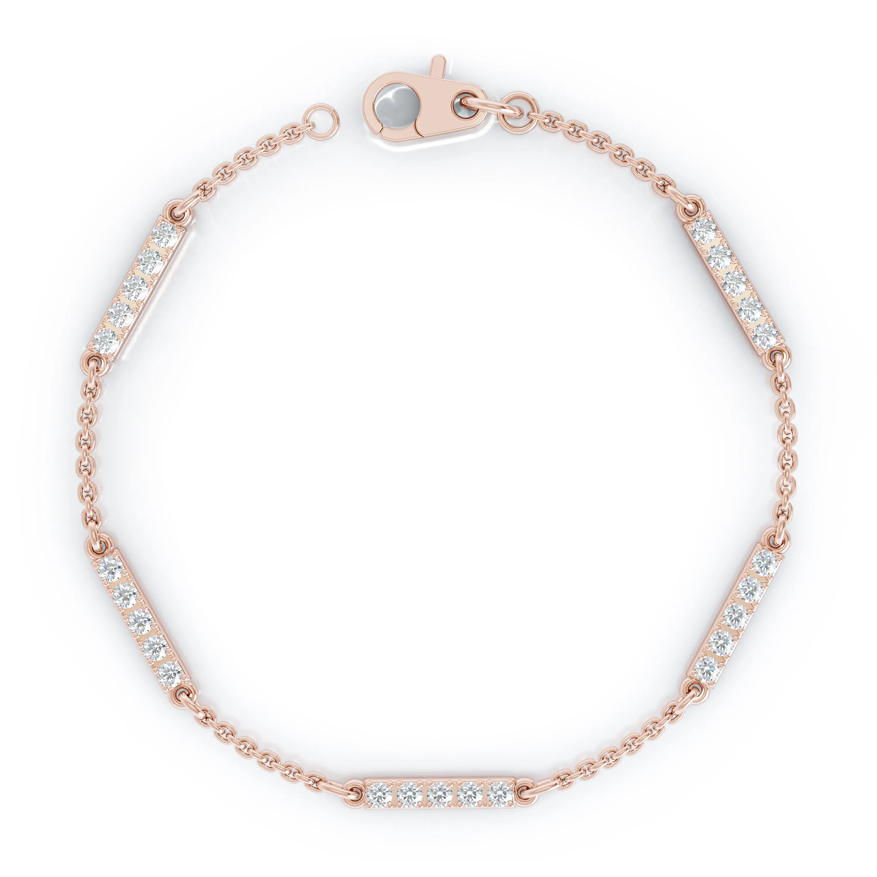0.50Ct Diamond Bar Chain Station Bracelet, 7" in 14K Gold