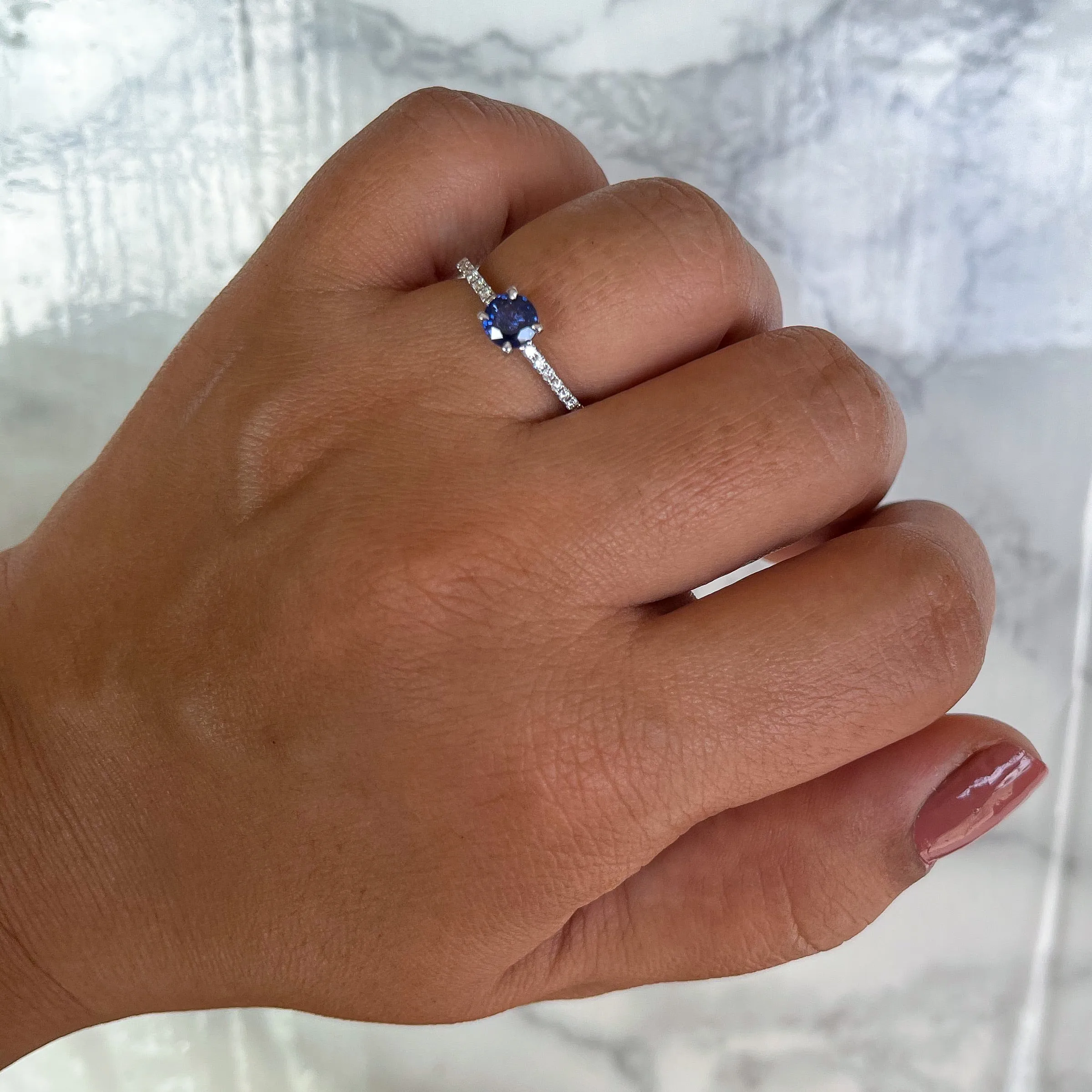 0.54ct Round Purple Sapphire Ring with Diamonds in 18K White Gold