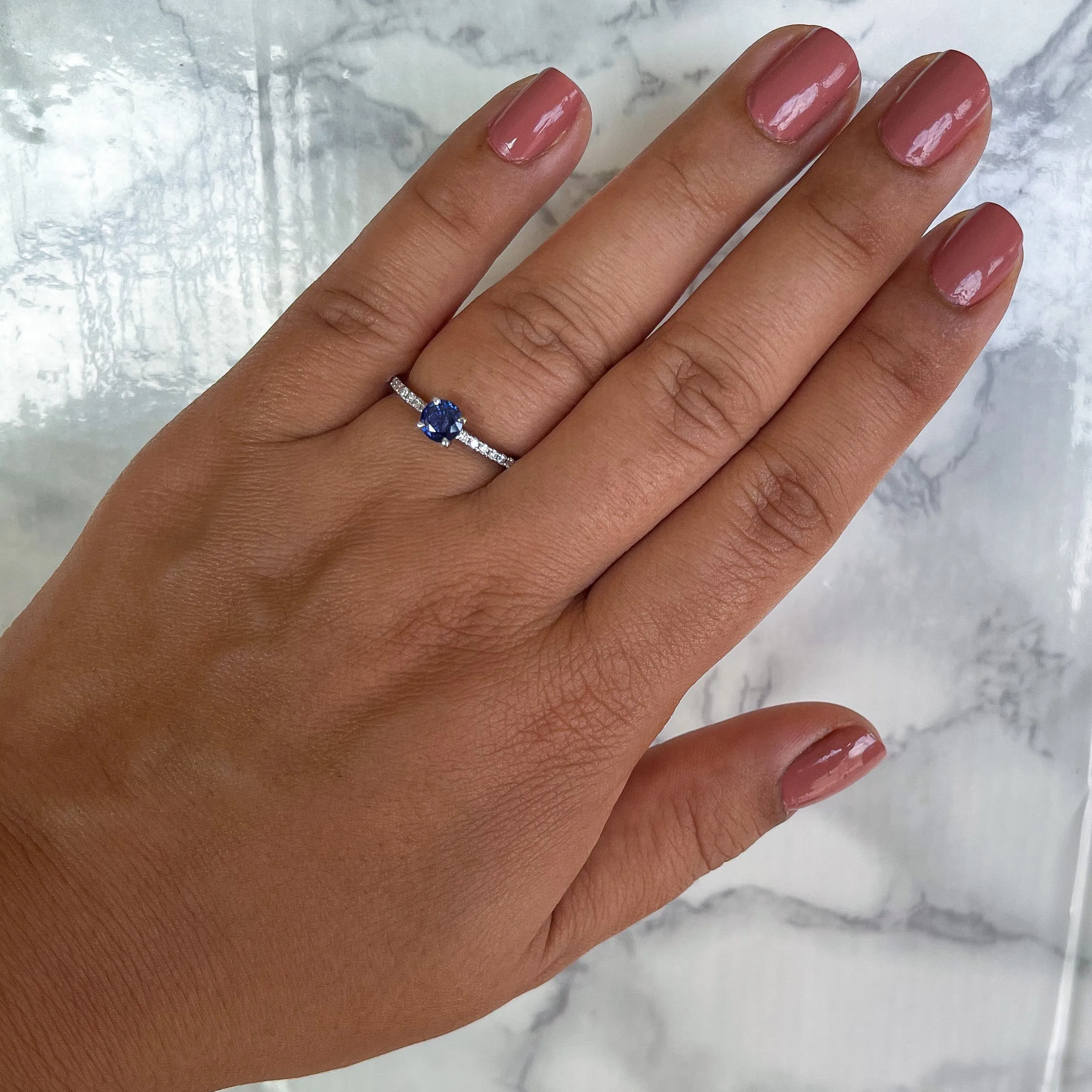 0.54ct Round Purple Sapphire Ring with Diamonds in 18K White Gold