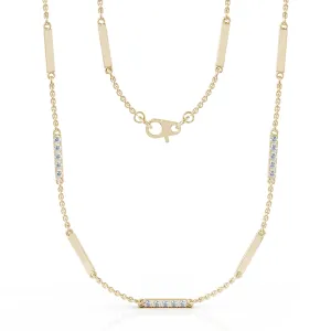 0.55Ct Diamond & Gold Bar Chain Station Necklace, 26" in 14K Gold