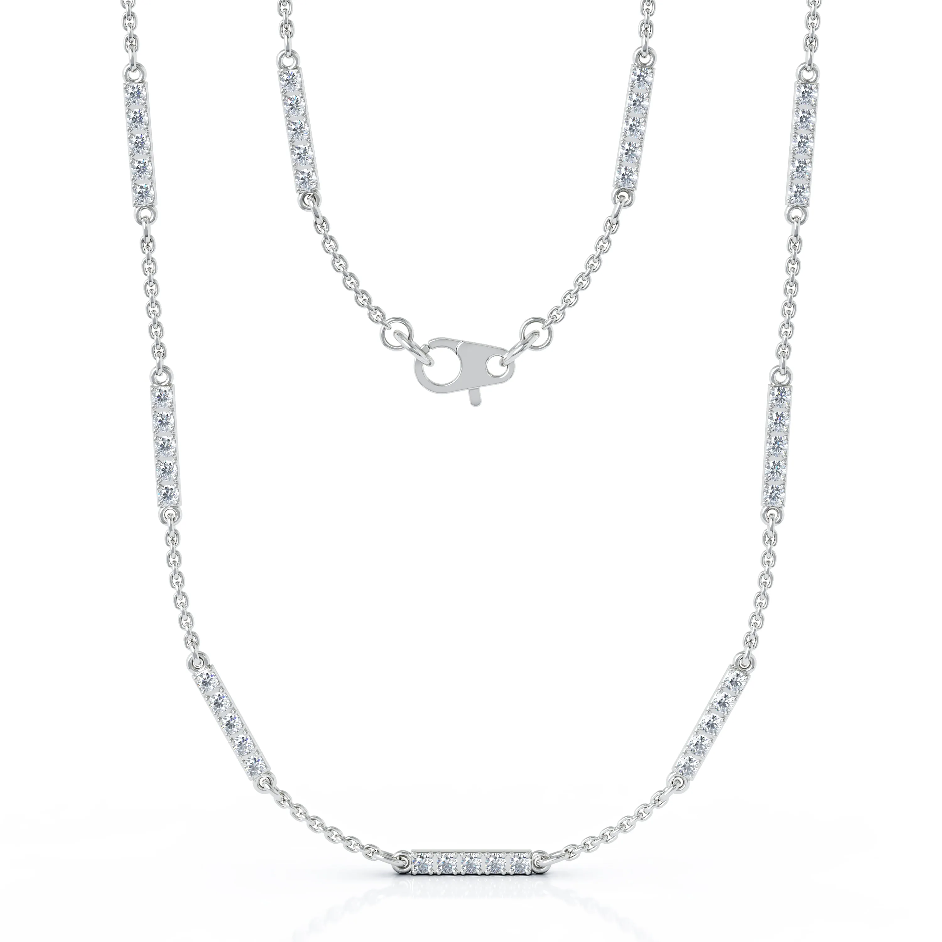 0.65Ct Diamond Bar Chain Station Necklace, 20" in 14K Gold