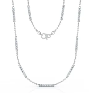 0.65Ct Diamond Bar Chain Station Necklace, 20" in 14K Gold