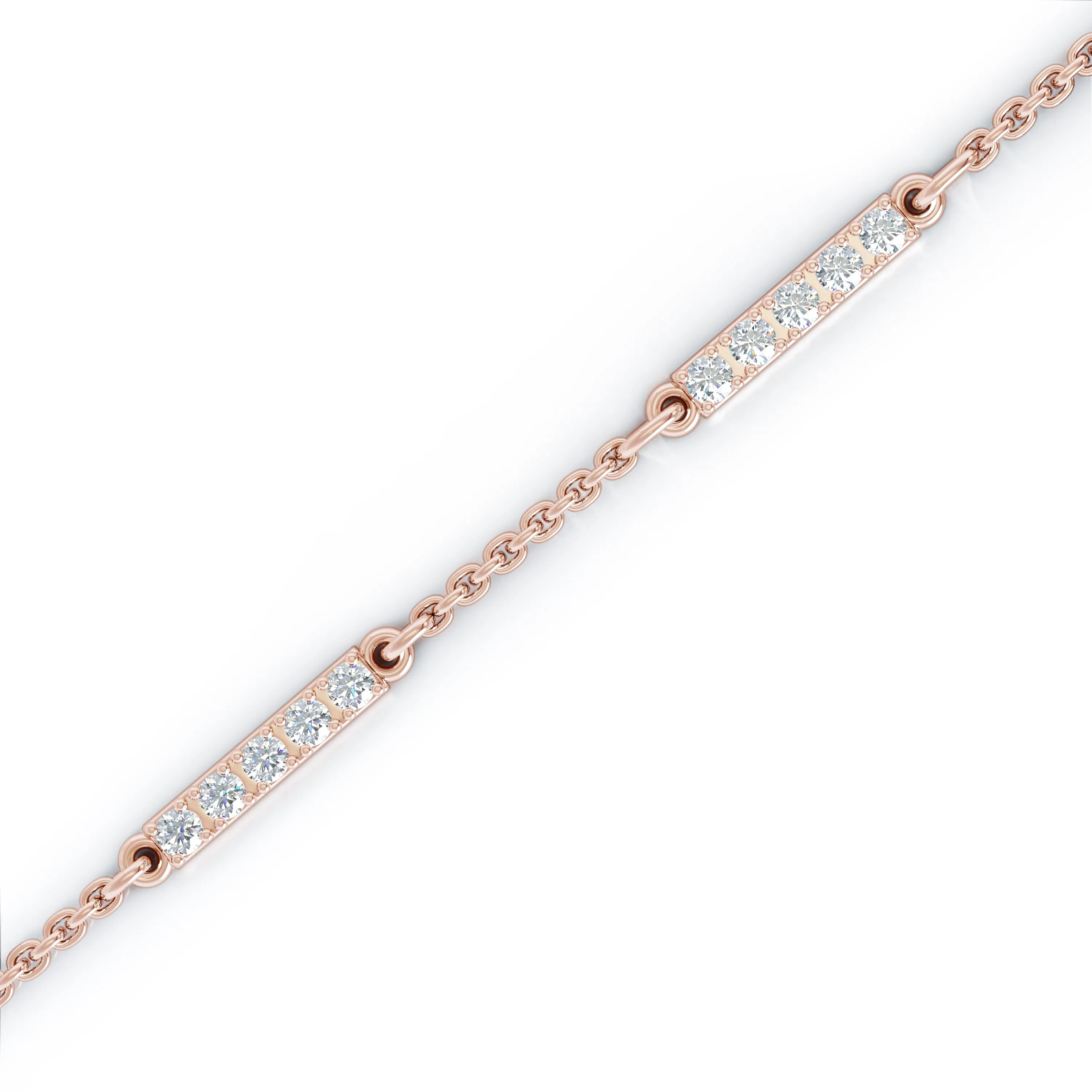 0.65Ct Diamond Bar Chain Station Necklace, 20" in 14K Gold