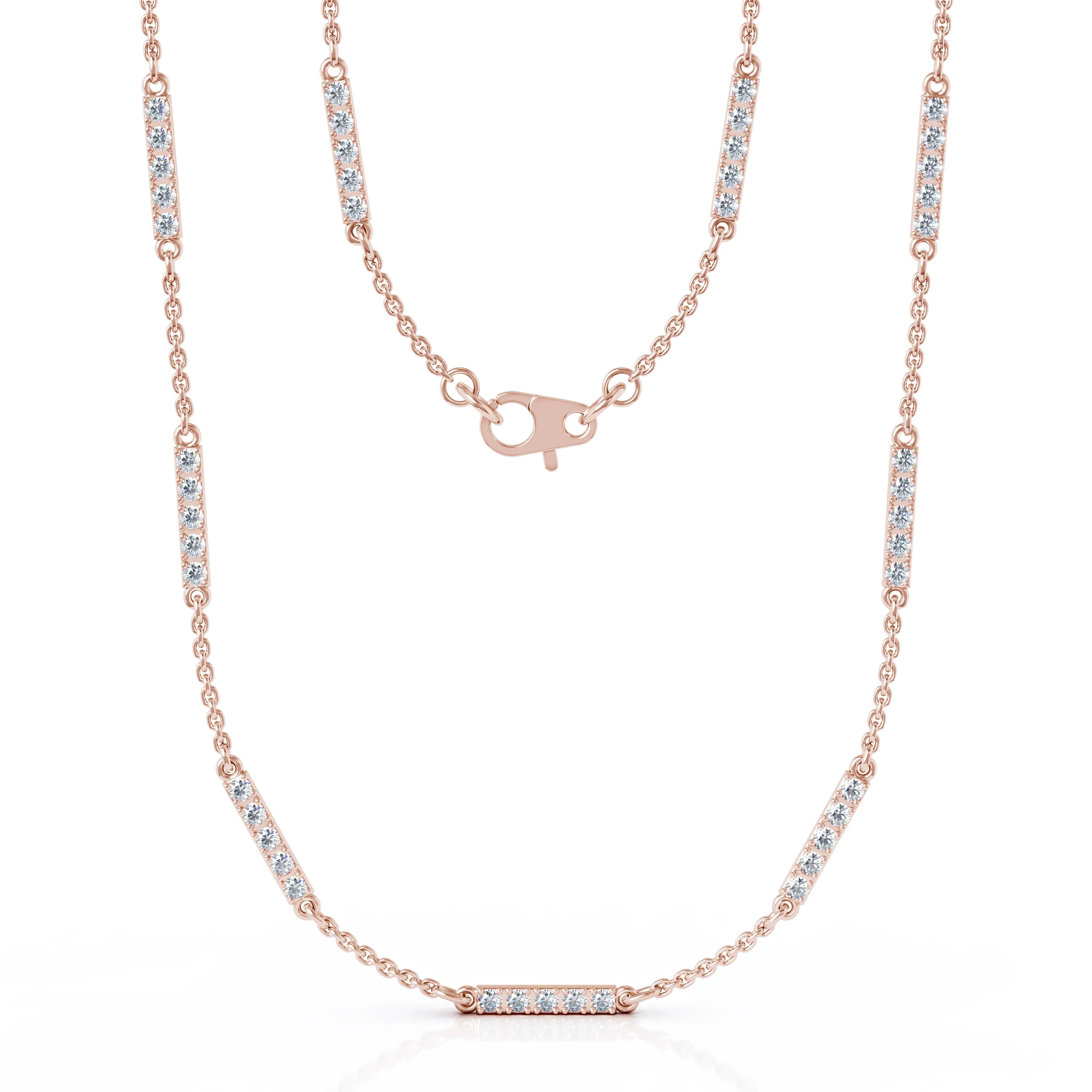 0.65Ct Diamond Bar Chain Station Necklace, 20" in 14K Gold