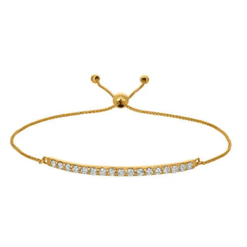 0.75 Carat Natural Diamond Bolo Bar Bracelet G SI 14K Yellow Gold 7'' adjustable