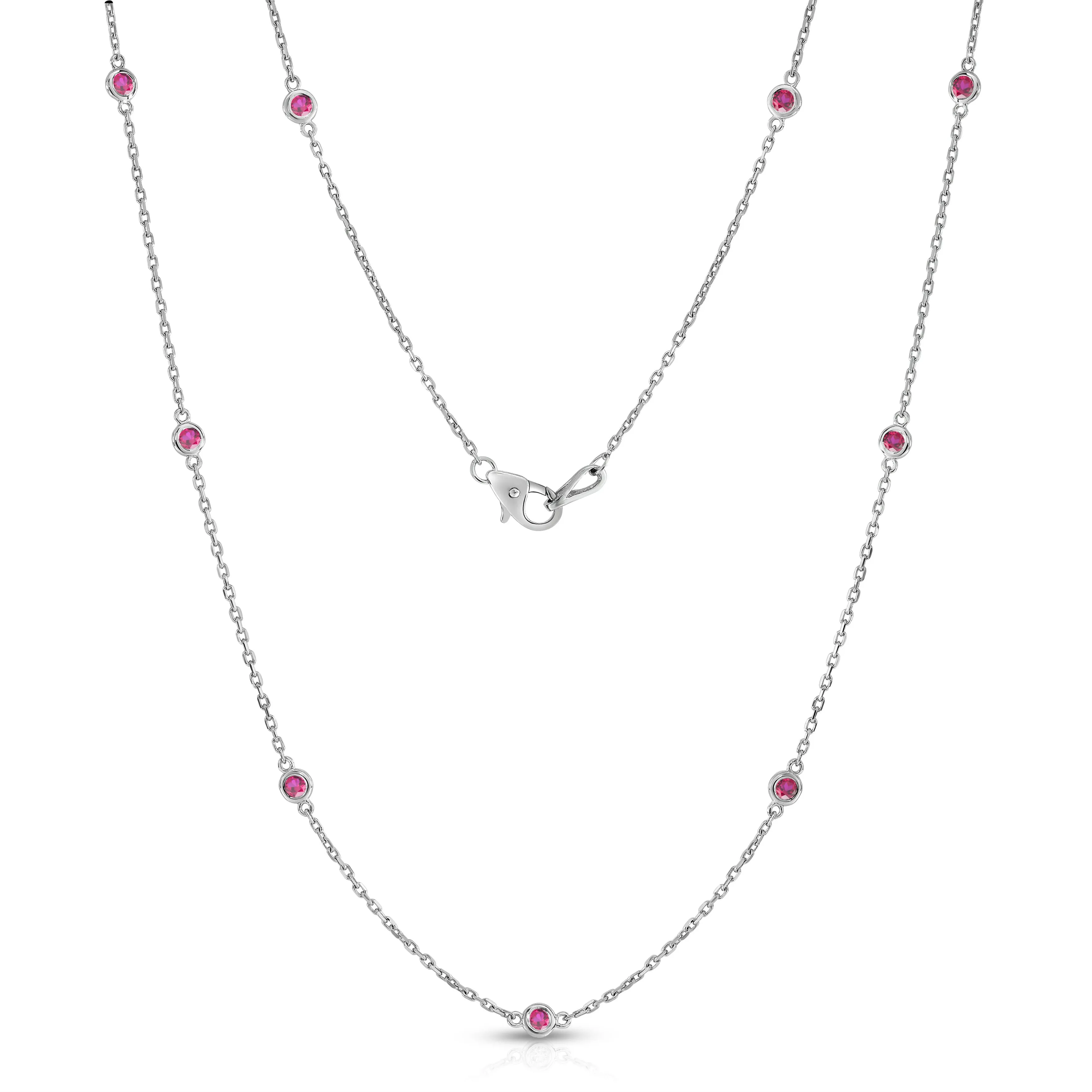 10 station 1.00Ct Gemstone Necklace, 18" in 14K White Gold
