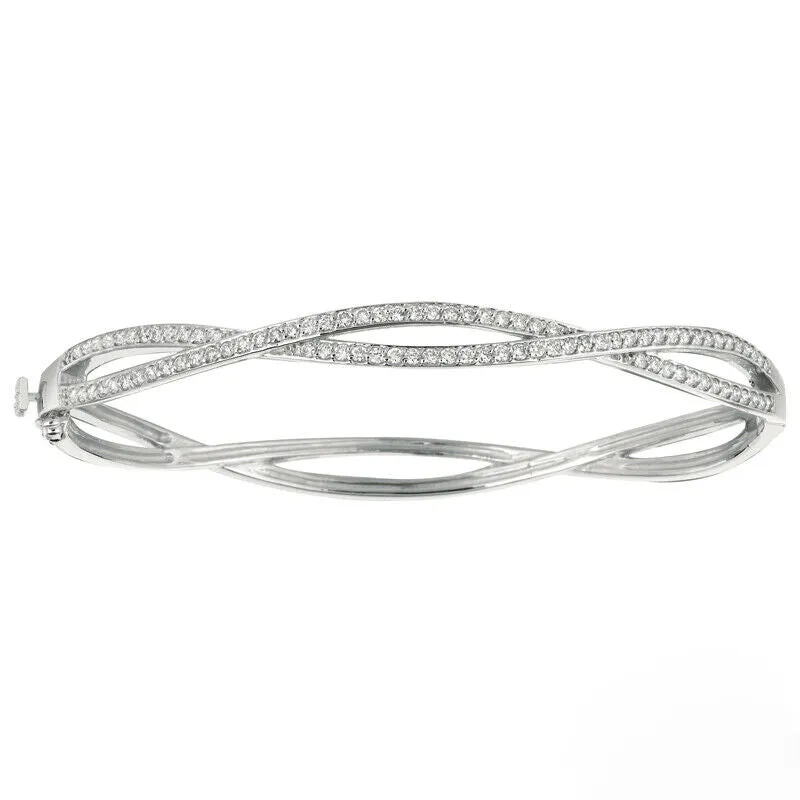 1.00 Carat Natural Diamond Bangle Bracelet G SI 14K White Gold