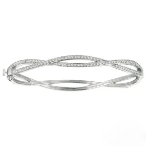 1.00 Carat Natural Diamond Bangle Bracelet G SI 14K White Gold