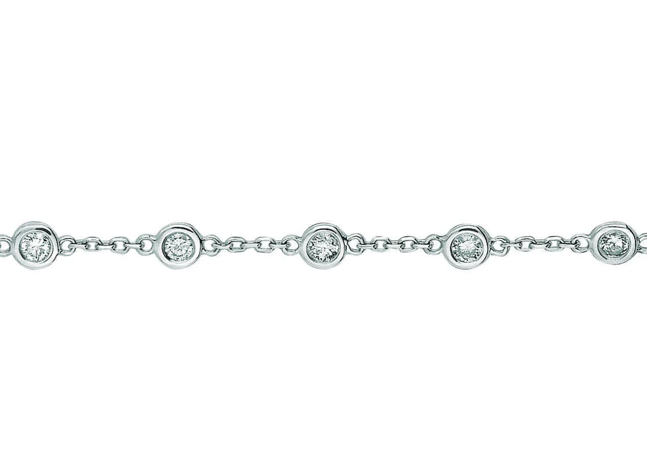 1.00 Carat Natural Diamond Bezel Bracelet G SI 14K White Gold 14 stones 7 ''