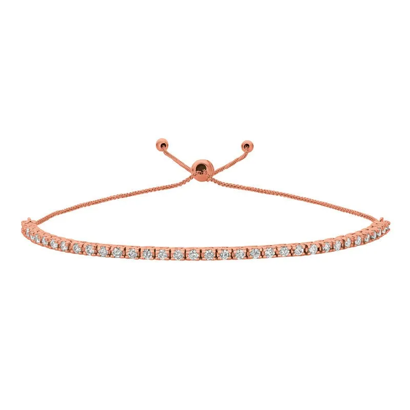 1.00 Carat Natural Diamond Bolo Bracelet G SI 14K Rose Gold 7'' adjustable