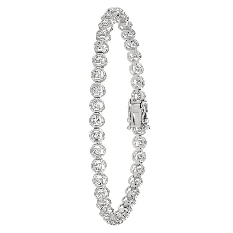1.00 Carat Natural Diamond Bracelet G SI 14K White Gold 7''