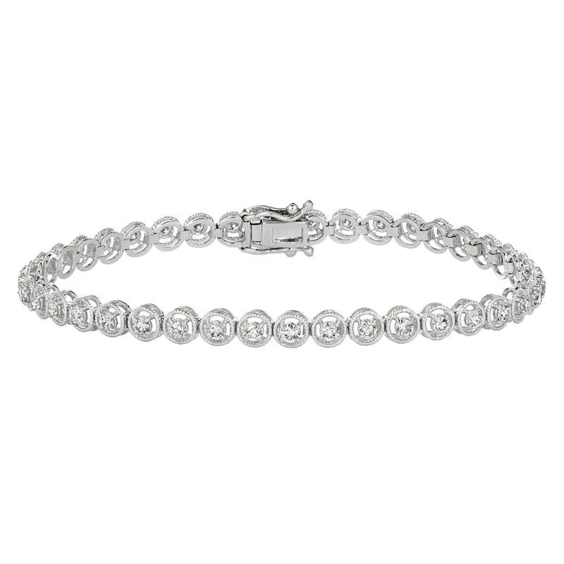 1.00 Carat Natural Diamond Bracelet G SI 14K White Gold 7''