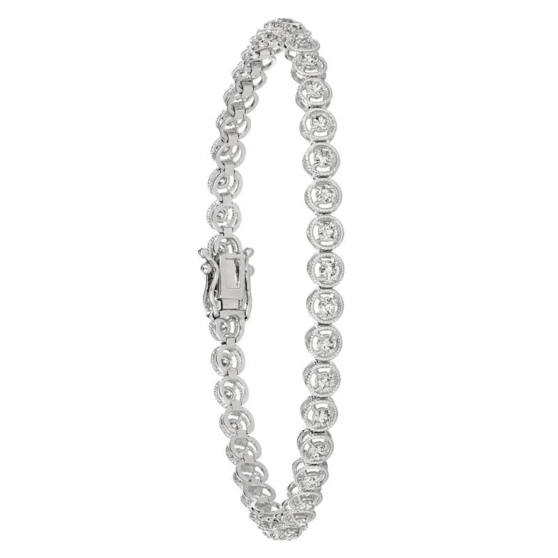 1.00 Carat Natural Diamond Bracelet G SI 14K White Gold 7''