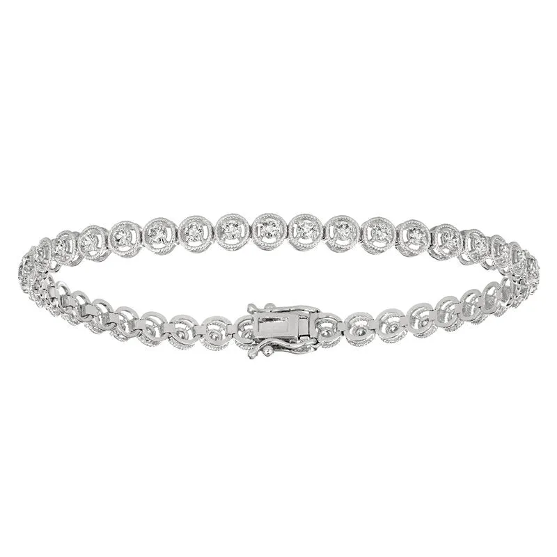 1.00 Carat Natural Diamond Bracelet G SI 14K White Gold 7''