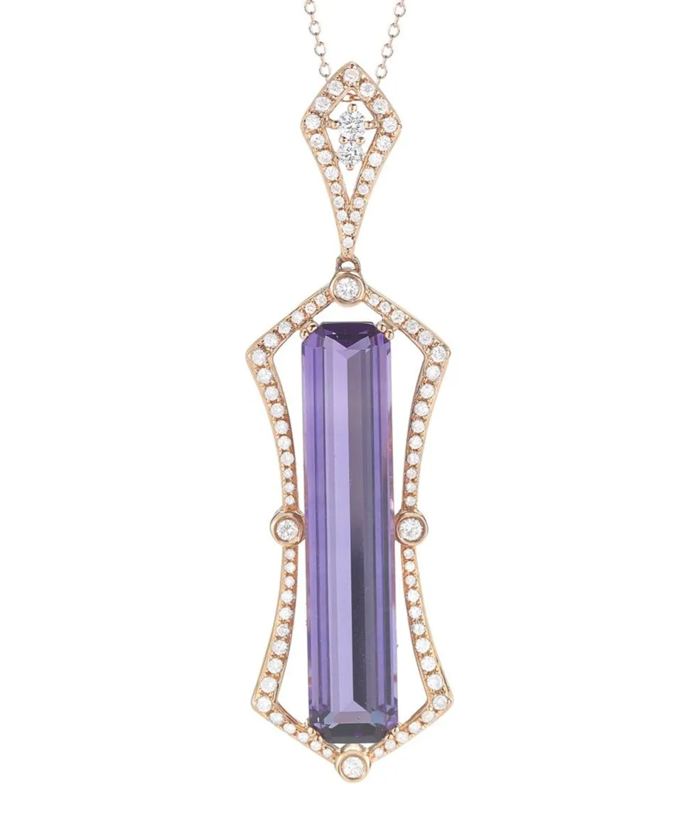 10.20 ct Amethyst and .76cttw Diamond Necklace in 14k Rose