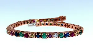 10.30Ct Natural Gem-Line Spinel Emerald Sapphire Ruby Diamond Bracelet 14Kt