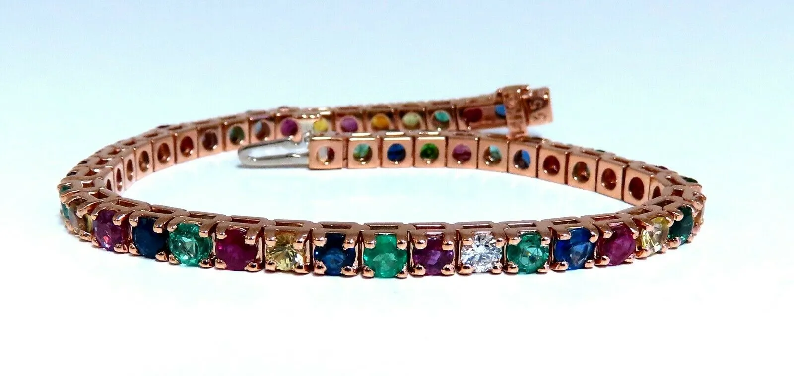 10.30Ct Natural Gem-Line Spinel Emerald Sapphire Ruby Diamond Bracelet 14Kt