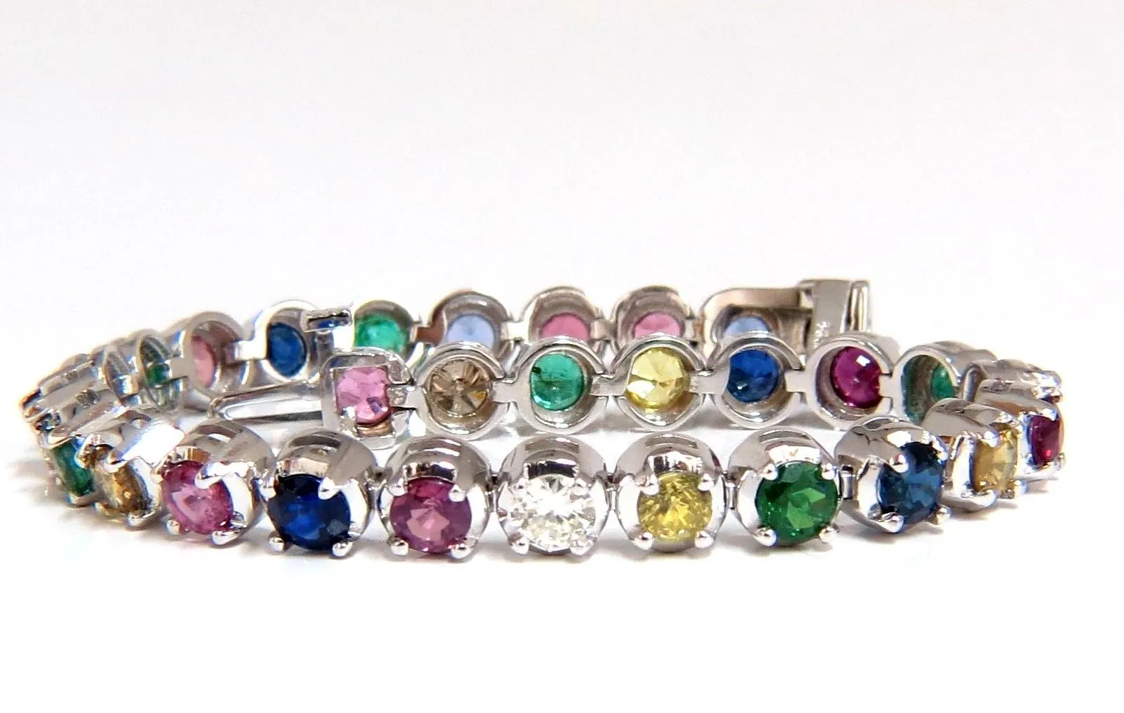 10.30ct natural ruby emerald sapphires diamond tennis bracelet 14kt gem line