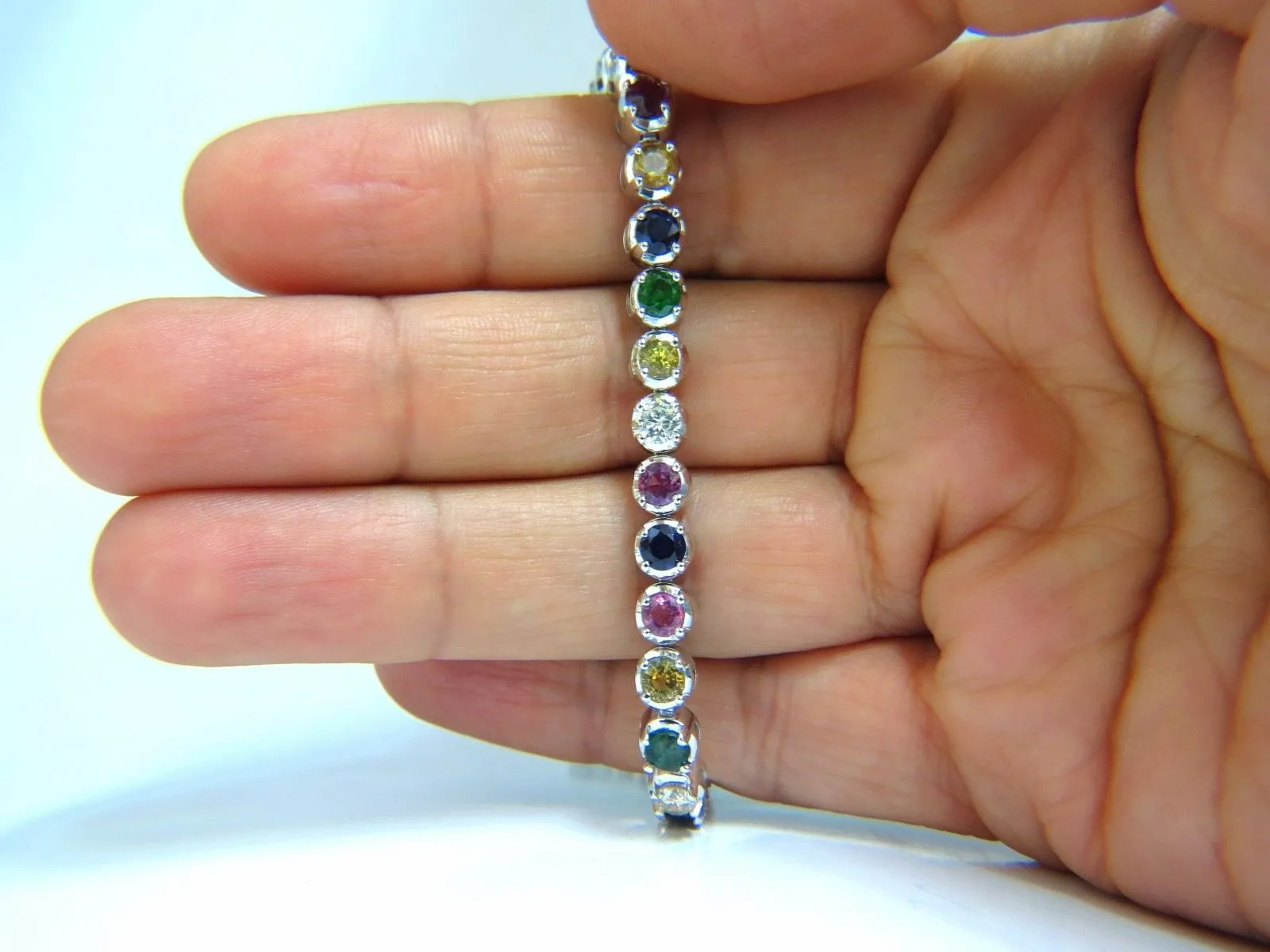 10.30ct natural ruby emerald sapphires diamond tennis bracelet 14kt gem line