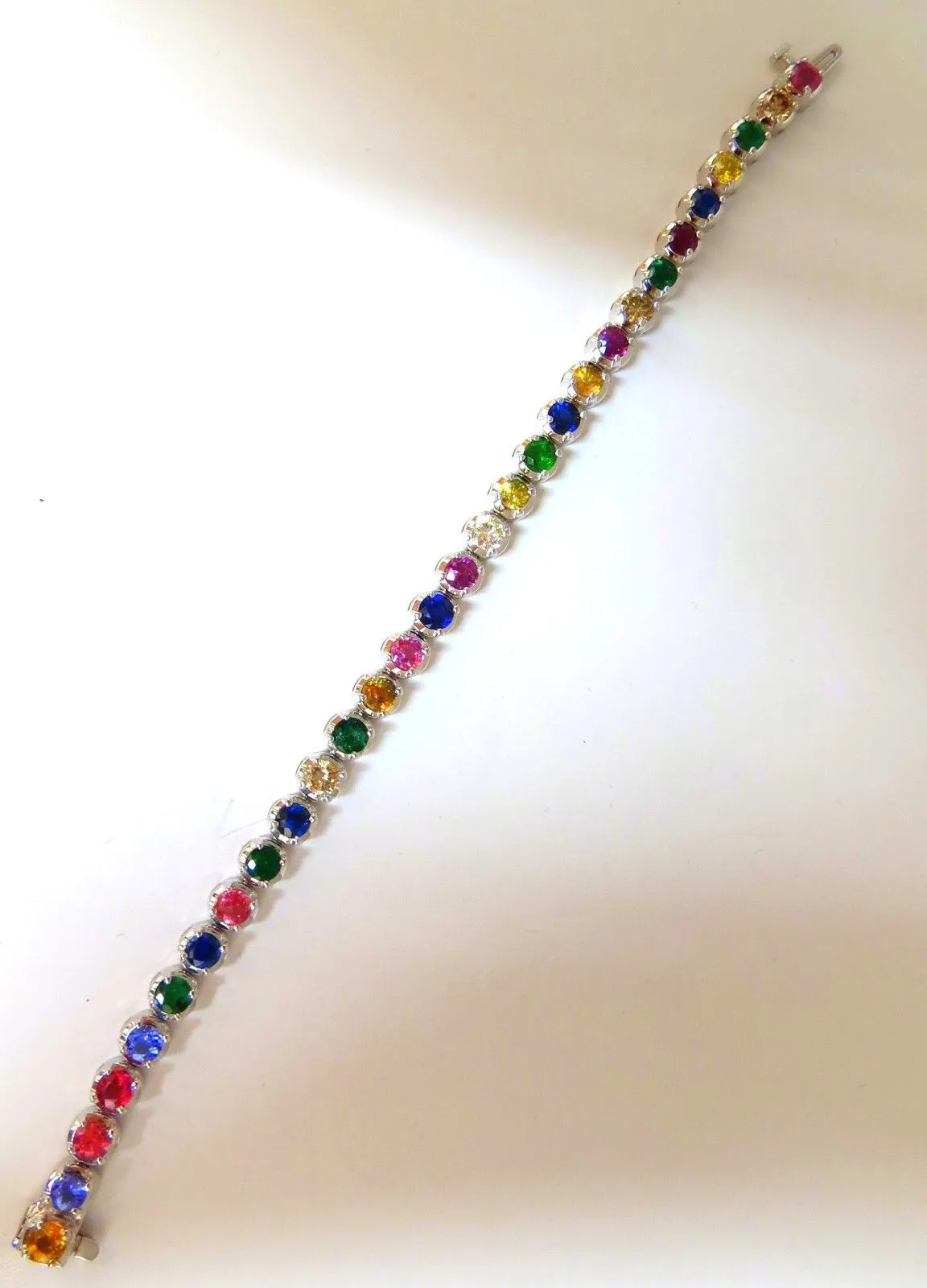 10.30ct natural ruby emerald sapphires diamond tennis bracelet 14kt gem line
