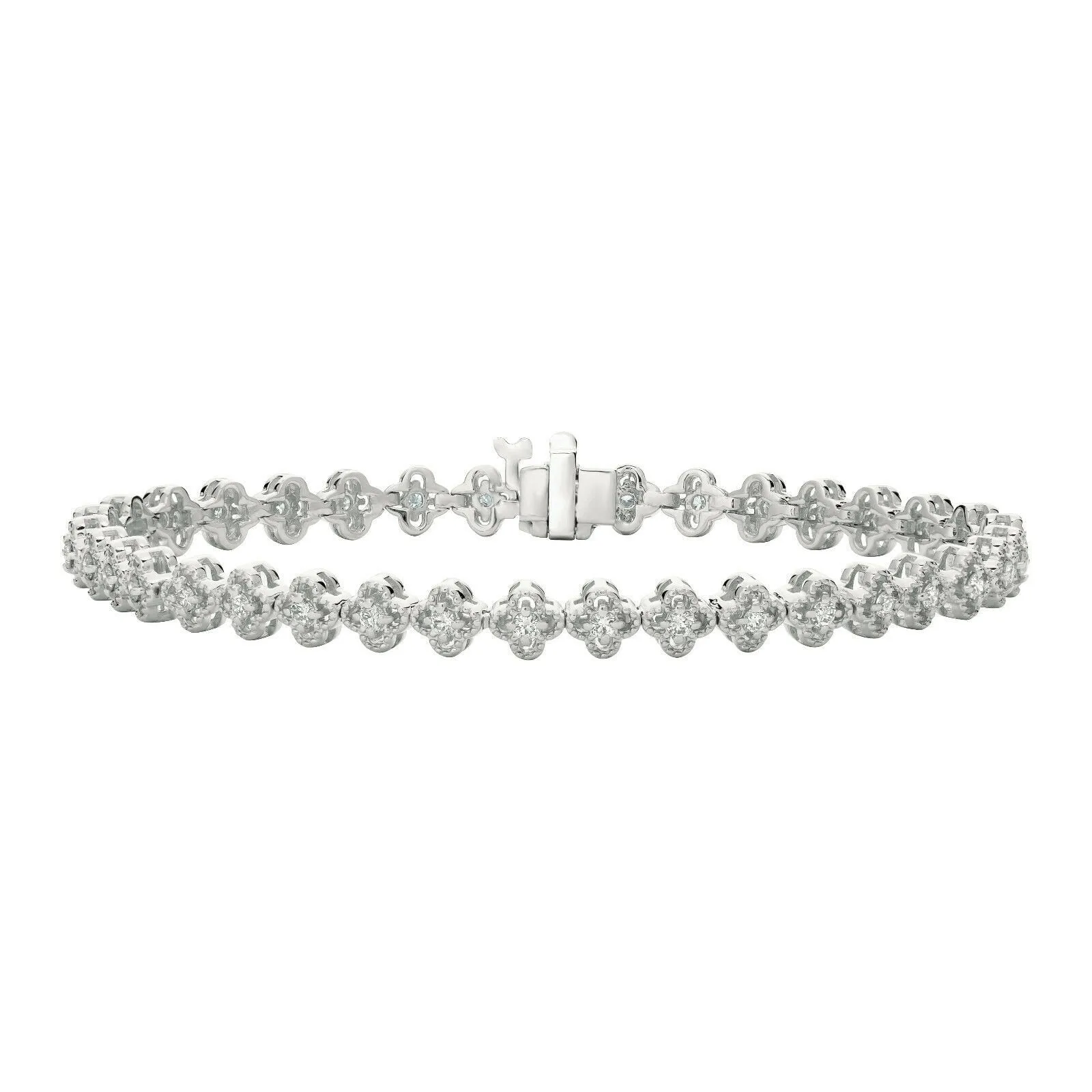 1.05 Carat Natural Diamond Clover Leaf Bracelet G SI 14K White Gold 7 inches