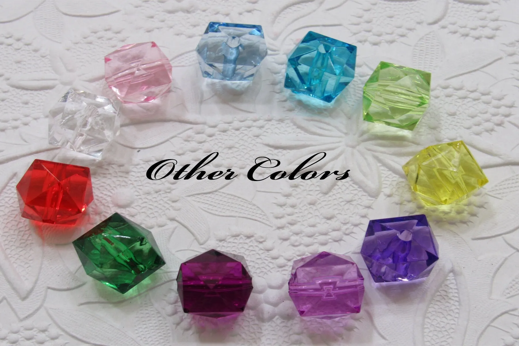 10ct. Pink 20mm Faceted Ice Cube Beads, Chunky Ice Cube Bead, Bubblegum Bead, Square Transparent Beads, Chunky Necklace