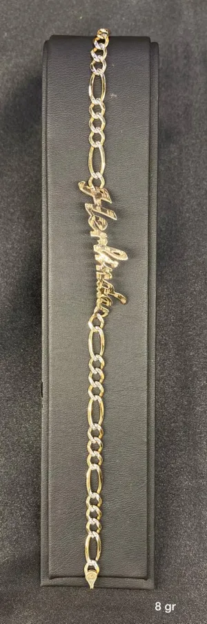 10k Solid Gold Cursive Name Bracelet In Figaro Link