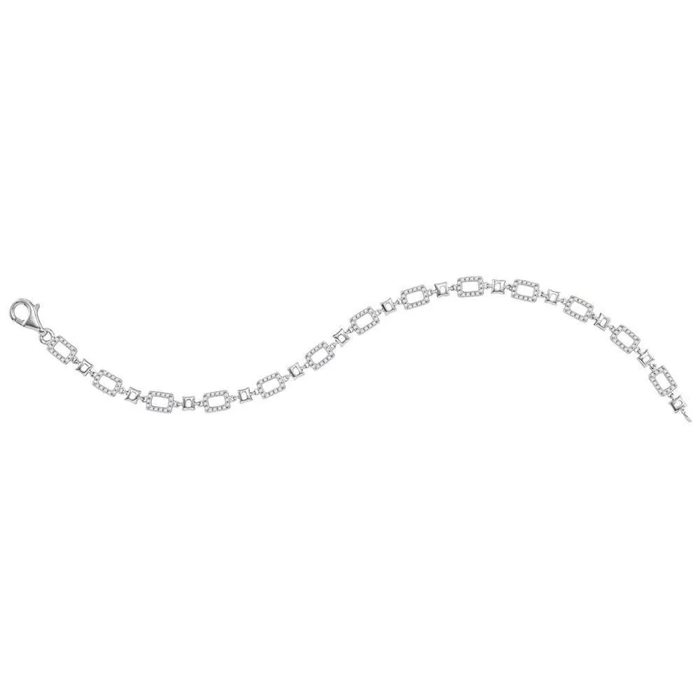 10K White Gold Diamond Rectangle Link Fashion Bracelet 3/4 CTTW