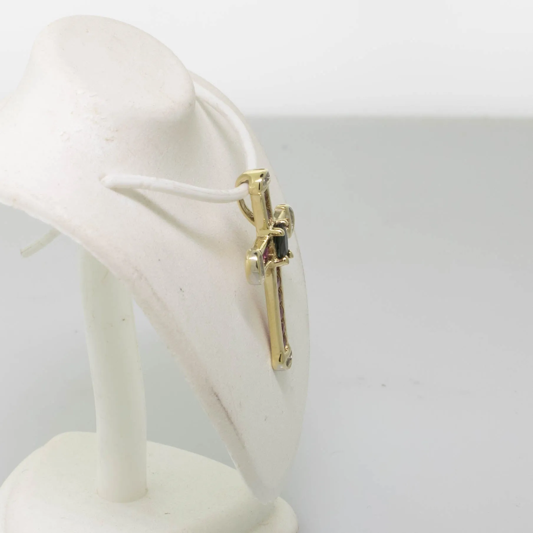 10K Yellow Gold Cross Pendant w/ Sapphire, Rubies & Diamonds 1.2 DWT Vintage