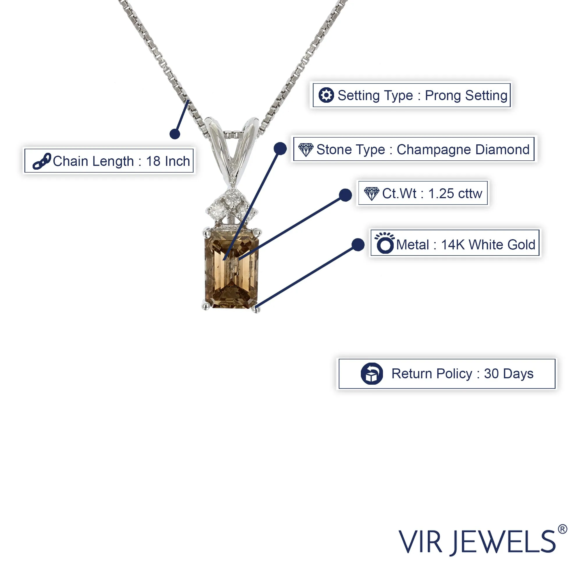 1.25 cttw Champagne Emerald Diamond Pendant in 14K White Gold