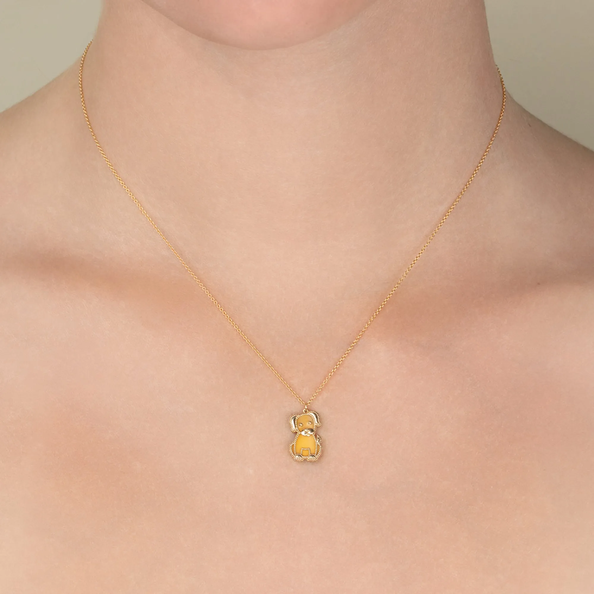 14K & Mother of Pearl Prosecco Puppy Necklace