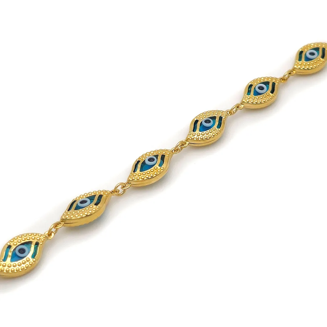 14k Evil Eye Shape Fancy Light Blue Bracelet