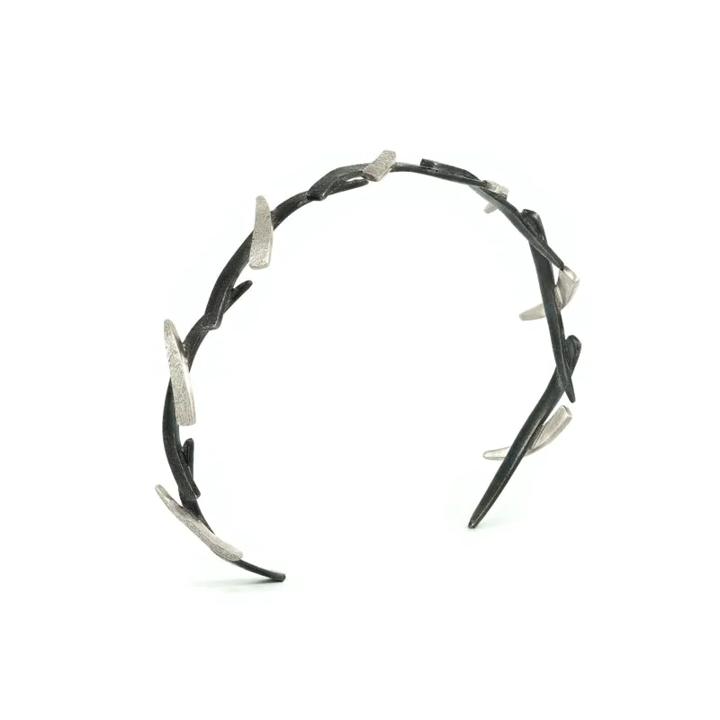 14K Gold and Sterling Silver Narrow Woven Cuff Bracelet