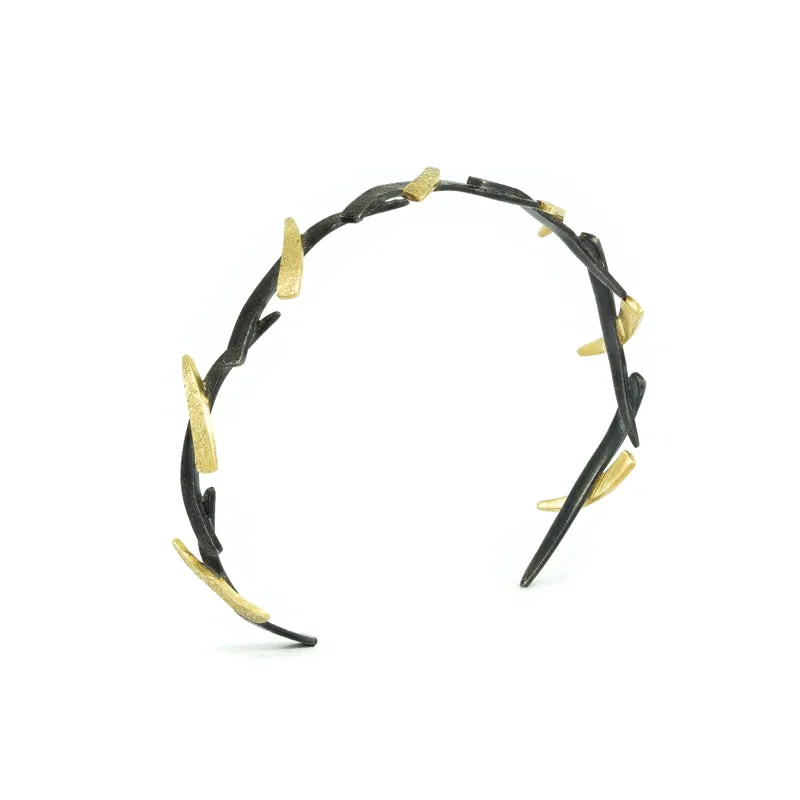 14K Gold and Sterling Silver Narrow Woven Cuff Bracelet