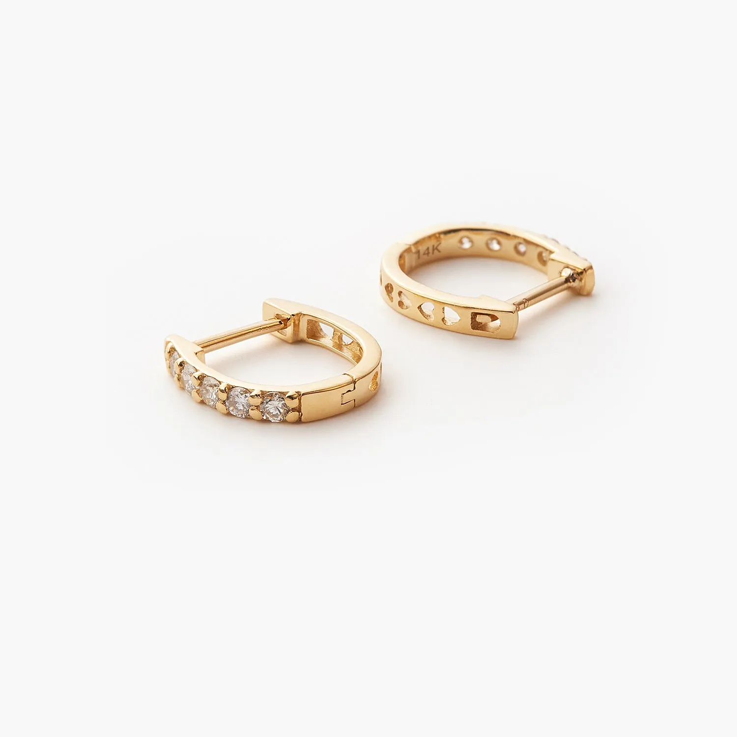 14K Gold Diamond Huggie Hoop Earrings for women