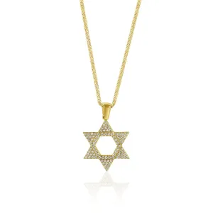 14K Gold Pendant Magen David Shape Inlaid With Cubic Zirconia