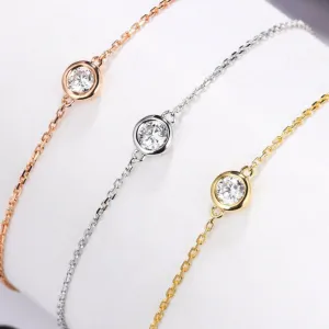 14k Gold Solitaire Moissanite Bezel Bracelet