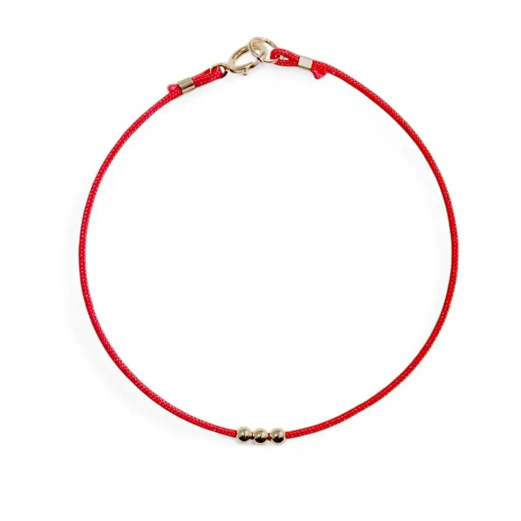 14K Solid Gold Bead Red String Bracelet - Timeless Elegance