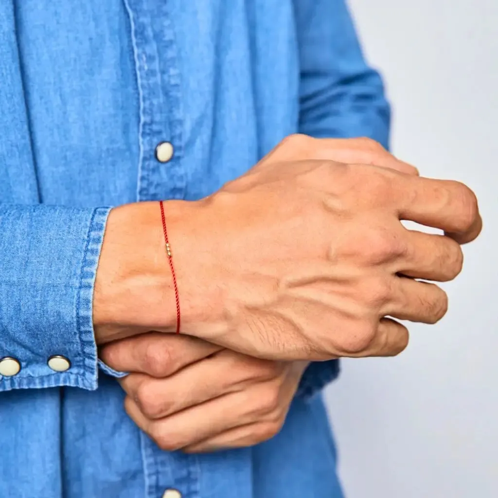 14K Solid Gold Bead Red String Bracelet - Timeless Elegance