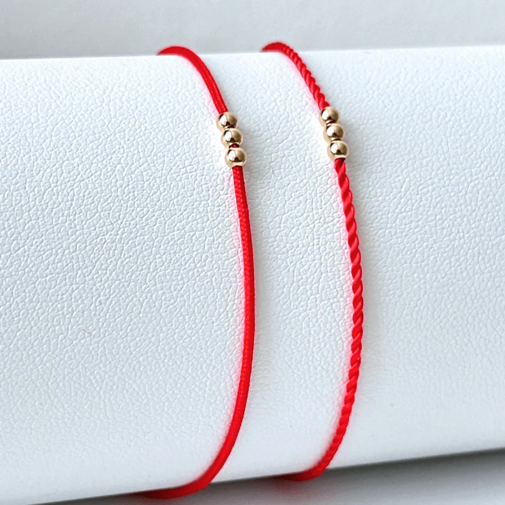 14K Solid Gold Bead Red String Bracelet - Timeless Elegance