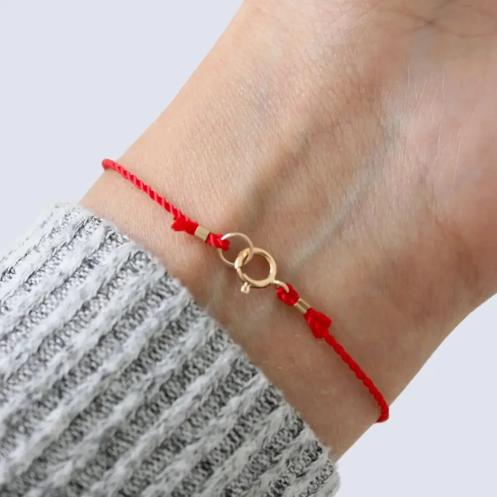 14K Solid Gold Bead Red String Bracelet - Timeless Elegance