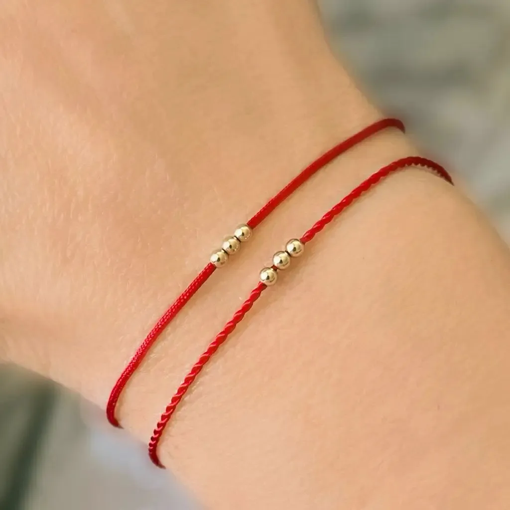 14K Solid Gold Bead Red String Bracelet - Timeless Elegance
